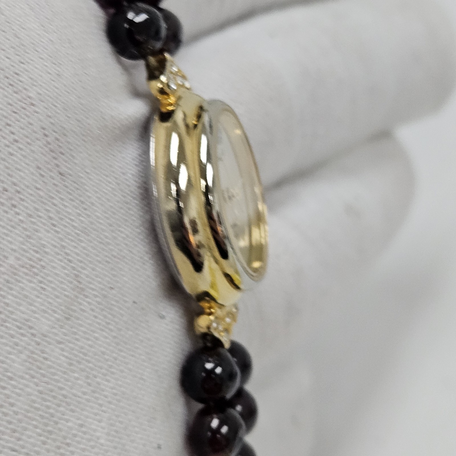 Lucoral Gold Tone Black Beaded Diamond Ladies Cocktail Dress Watch 7 3/4″ Wrist