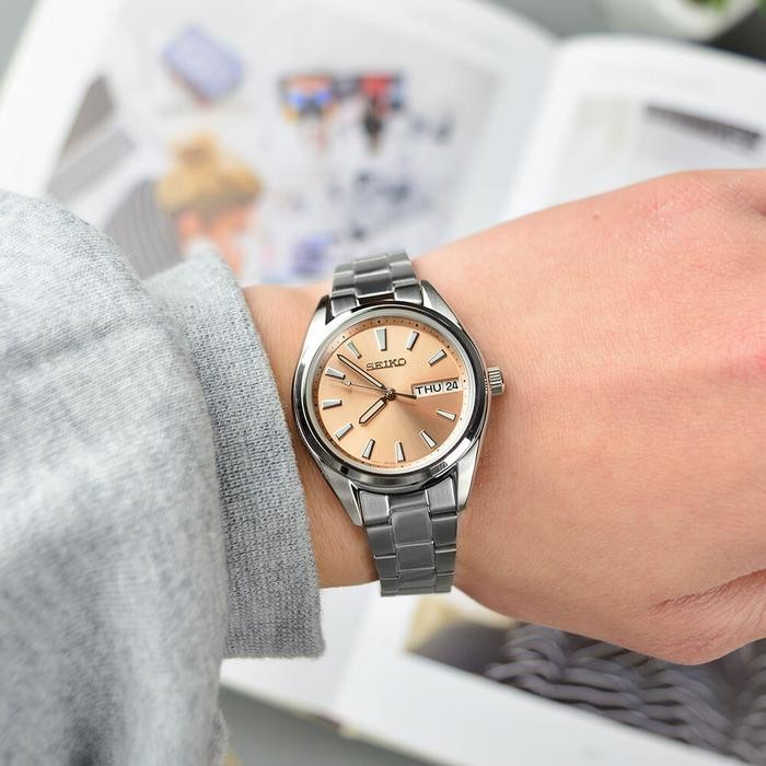 SEIKO Women Ladies SUR351P1 Orange Salmon Dial Quartz Stainless Steel
