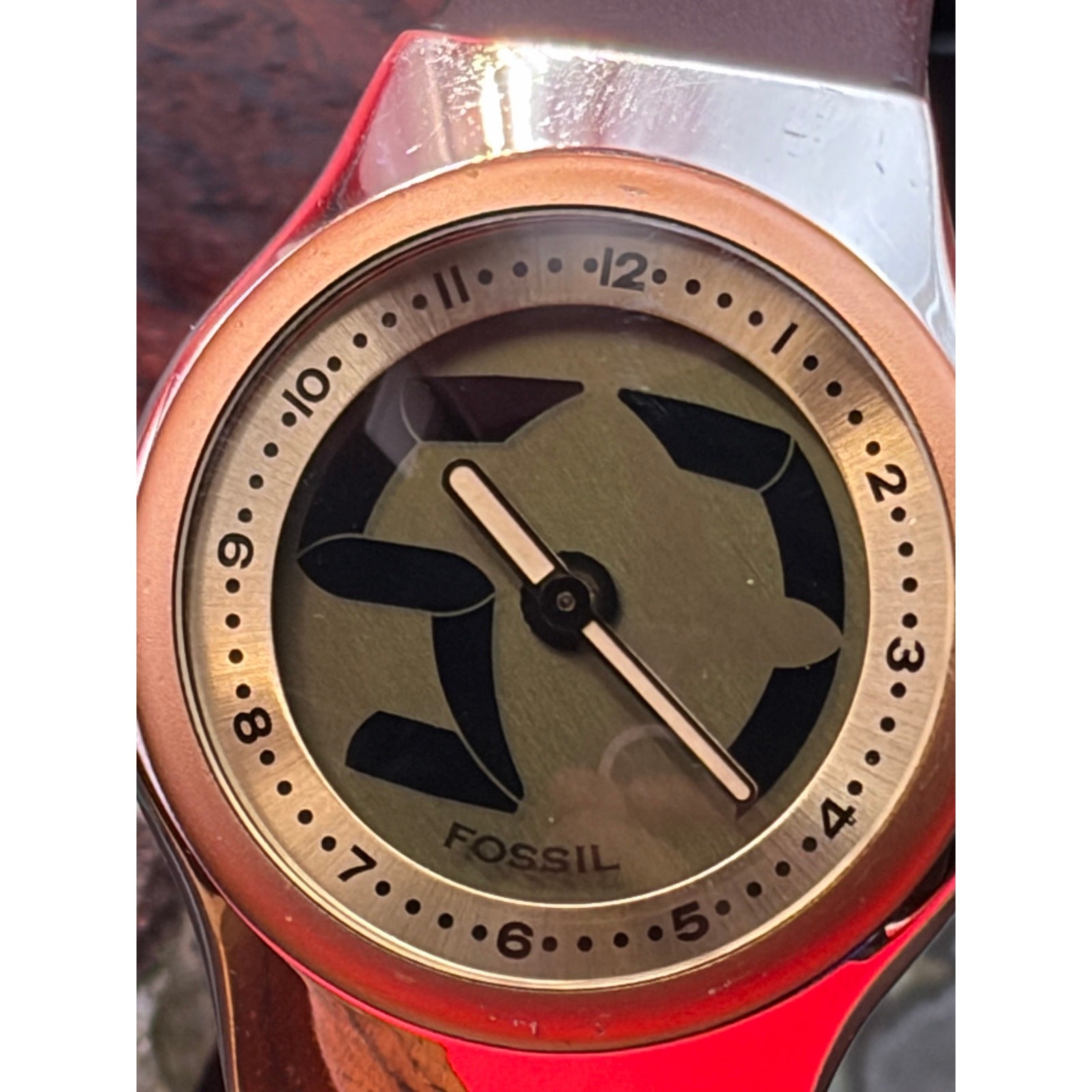 Fossil Big Tic JR-7861 watch featuring a copper-tone bezel