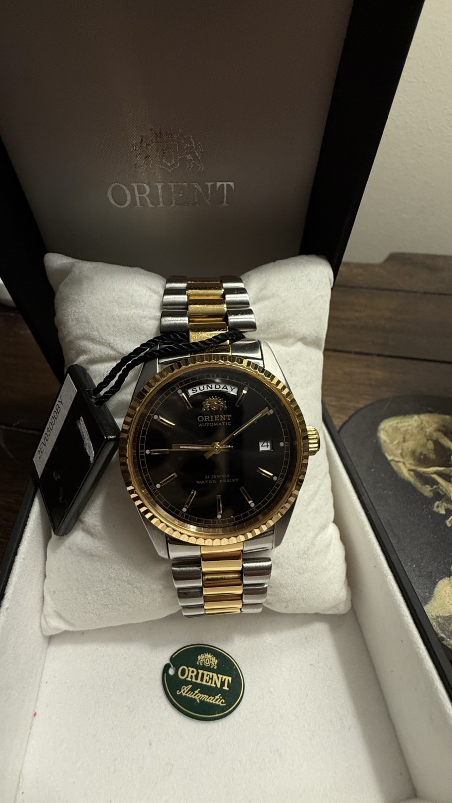 Orient President Automatic Day-Date Black Dial Stainless Steel Gents Watch