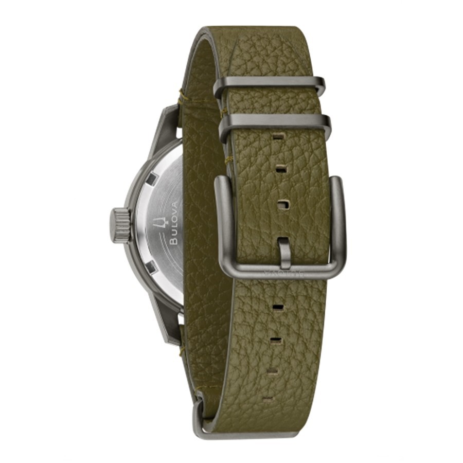 Bulova Hack 98A255 Men’s Automatic Military Watch Leather Bracelet