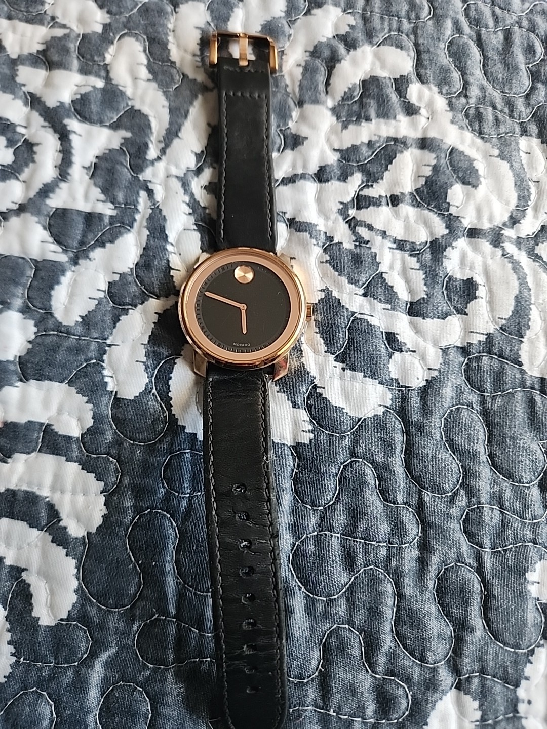 Movado Bold Men’s Swiss Quartz Rose Gold PVD and Italian Black Leather band
