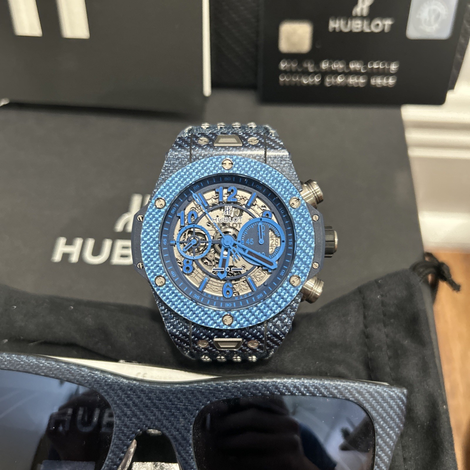 Hublot Big Bang Unico Italia Independent $26K MSRP Carbon WITH HUBLOT GLASSES