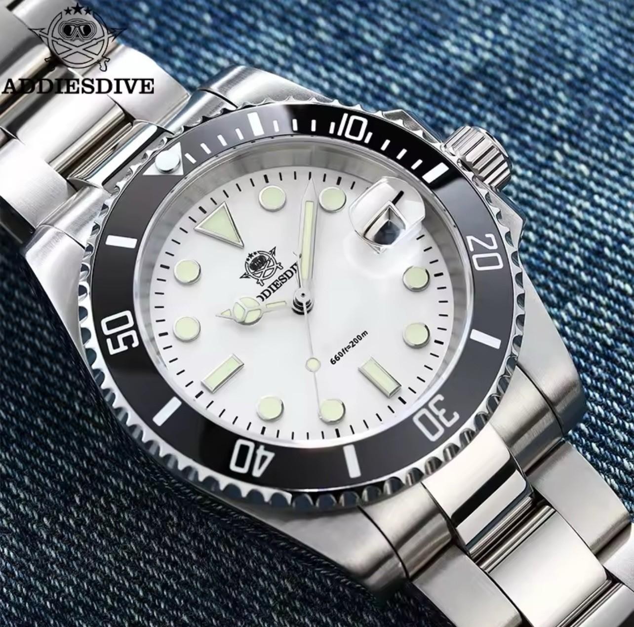 Addiesdive 41mm Mens Quartz Diver Watch Waterproof Luminous Stainless Steel NEW