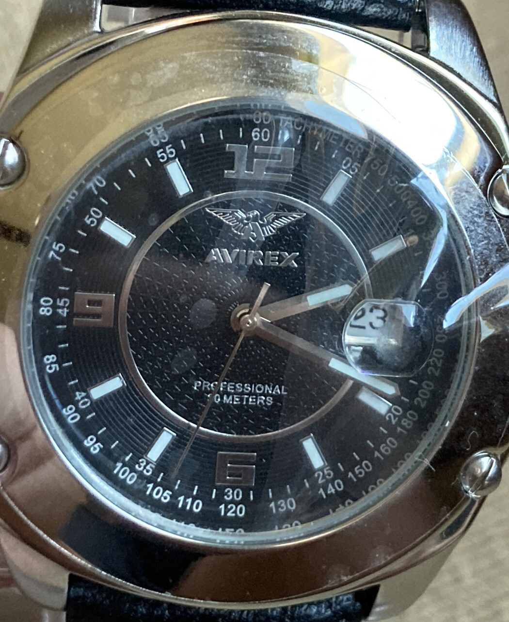 Avirex Professional 30 M Wristwatch Three Hand Collection Leather Band 65001G1