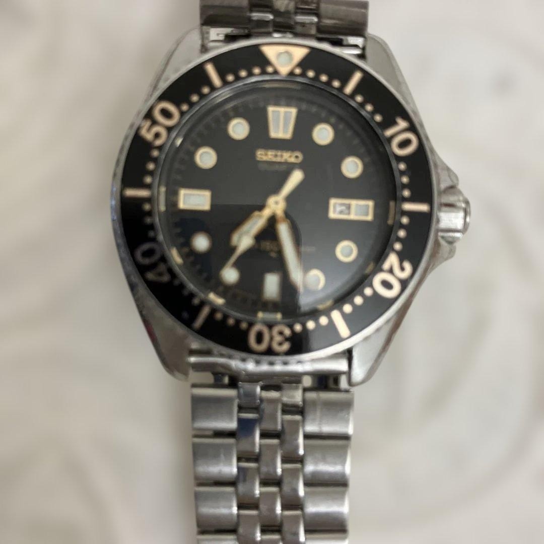Seiko Automatic Diver Watch Black Dial Rotating Bezel Date Stainless Steel
