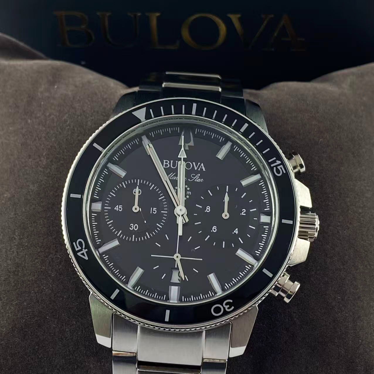Bulova Marine Star Series C Black Dial Stainless Steel Men’s Quartz Watch 96B272