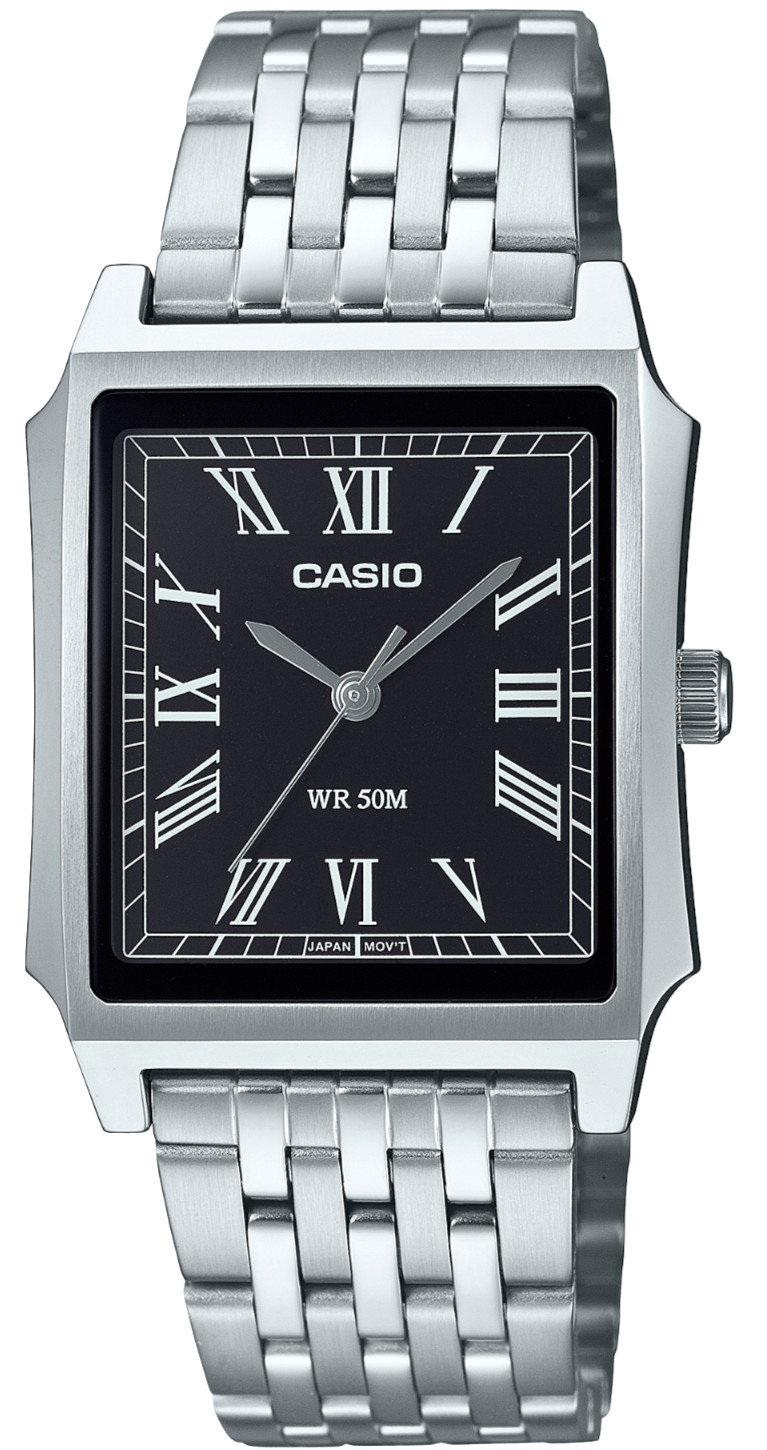 CASIO Vintage Square Stainless Steel Black Dial Roman Numeral 50M MTP-B190D-1BV
