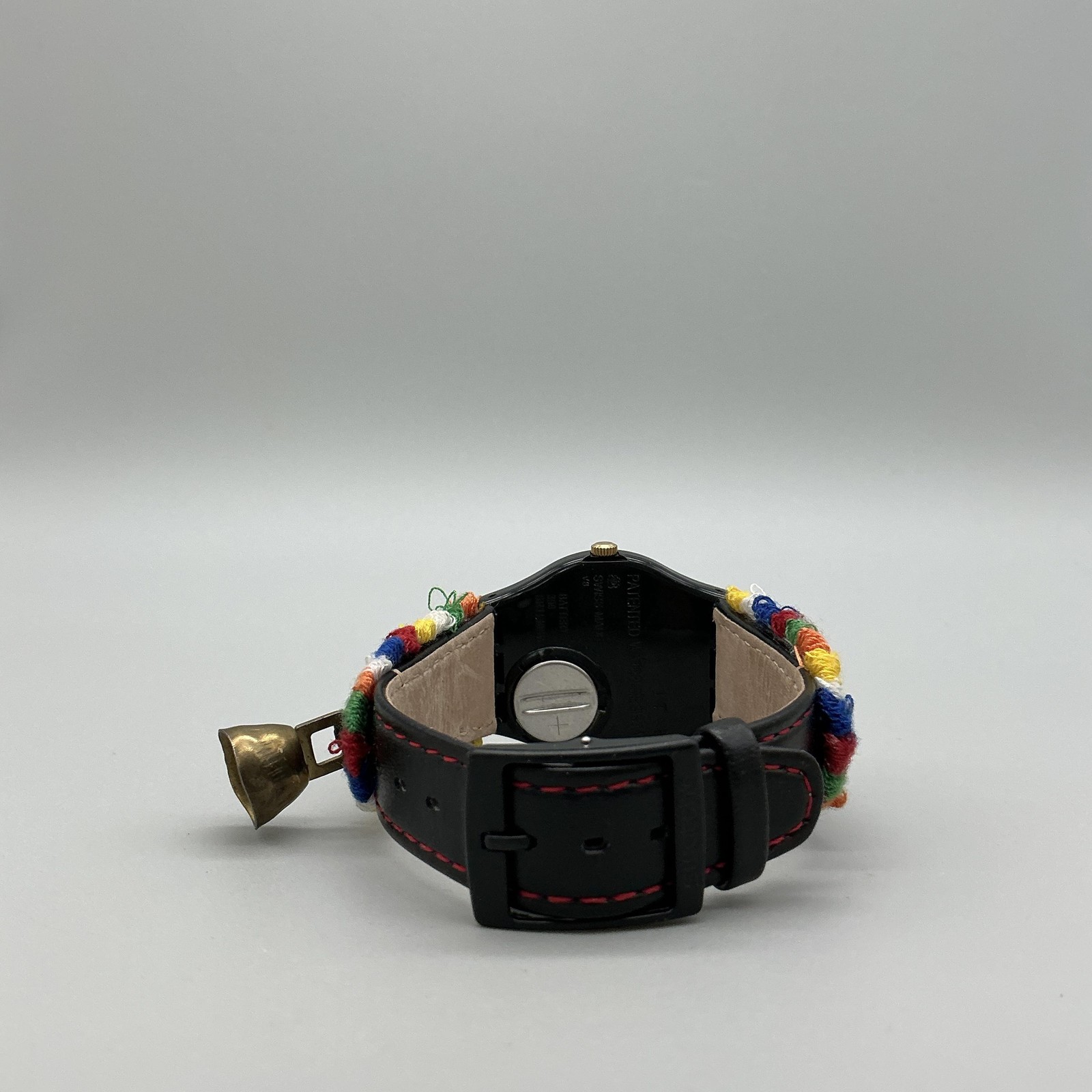 Swatch Die Glocke Mens Watch 33mm Black Embroidered Leather Bell New Battery