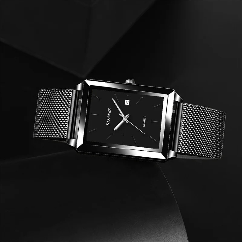 2023 Men’s Rectangle Stainless Steel Mesh Quartz Casual Wrist Watch