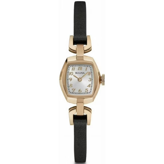 * Bulova 18mm Rose Gold Case Dark Brown Leather Band Women’s Watch 97L154