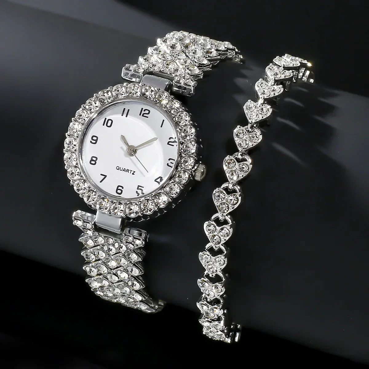 1pcs/2pcs Luxury Fashion Women Watch Set Silver Strap Ladies Quartz