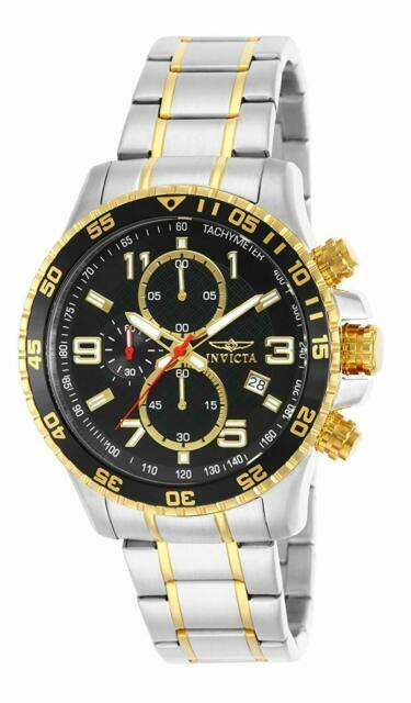 NEW Invicta Men’s 45mm PILOT Specialty Chrono Black Dial 18K Gold 2Tone SS Watch