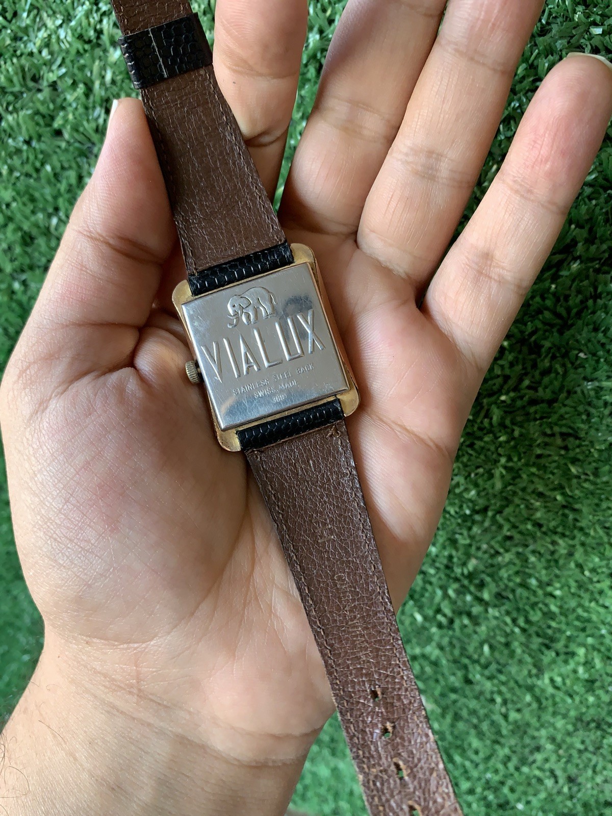 Vintage Vialux Super Watch 32mm Squared Black Swiss Made Iconic Elephant Manual
