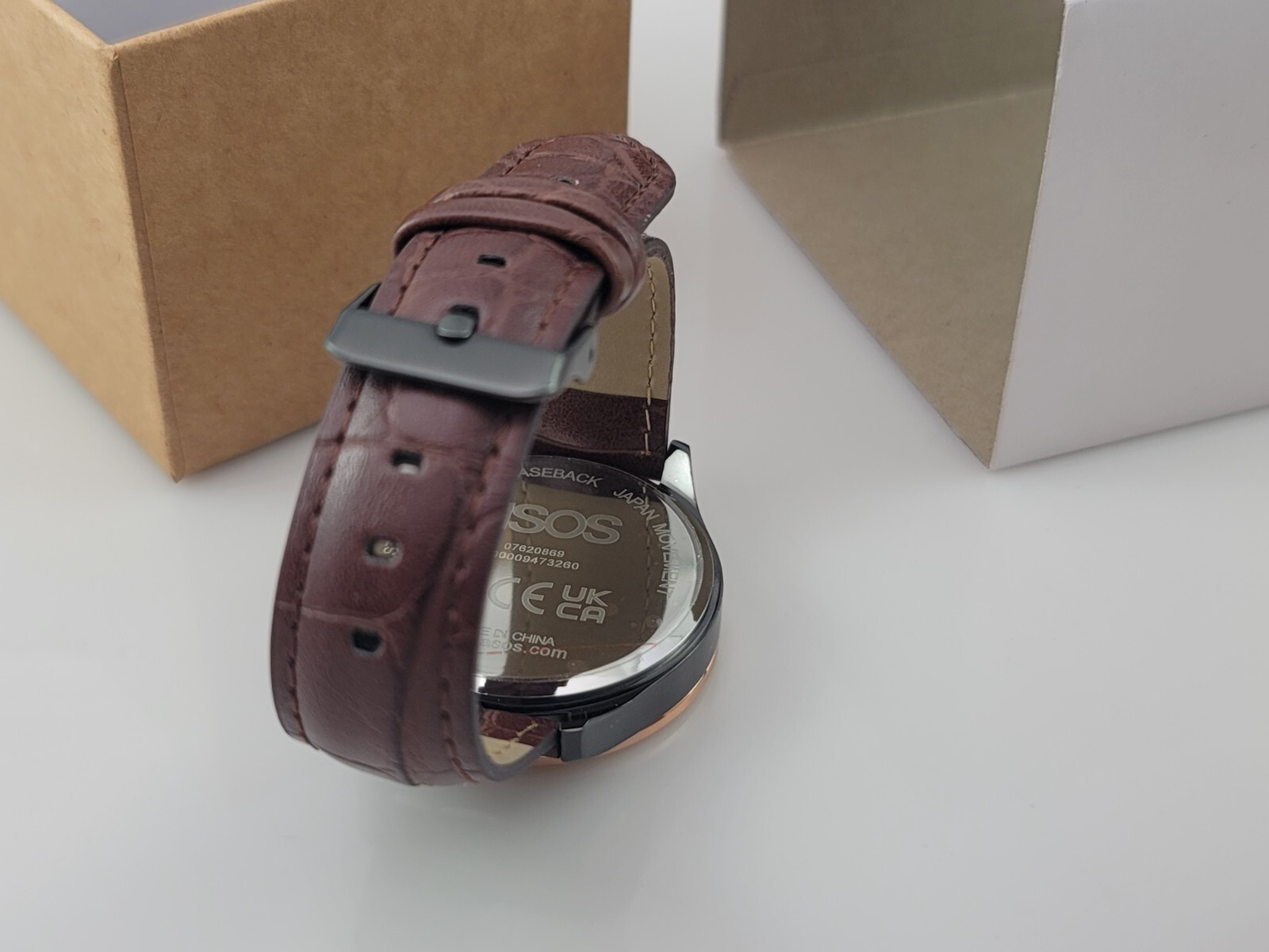 Unrvlld/Spply Watch by ASOS White, 42mm Rose Gold, Brown Leather Strap