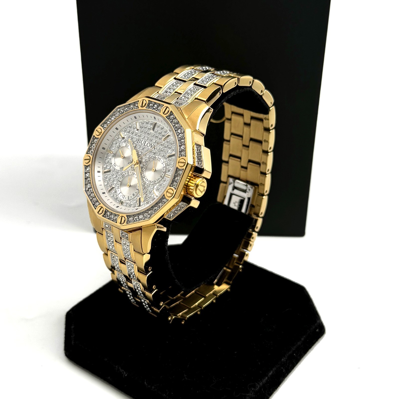 Bulova Crystal Octava 98C126 Quartz Gold SilverDial Stainless Men’s Watch 41.5mm