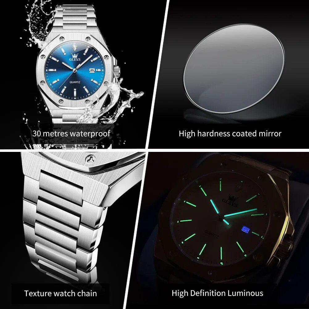 Waterproof Quartz Luminous Luxury Watch OLEVS Men Business Date Strap Men’s