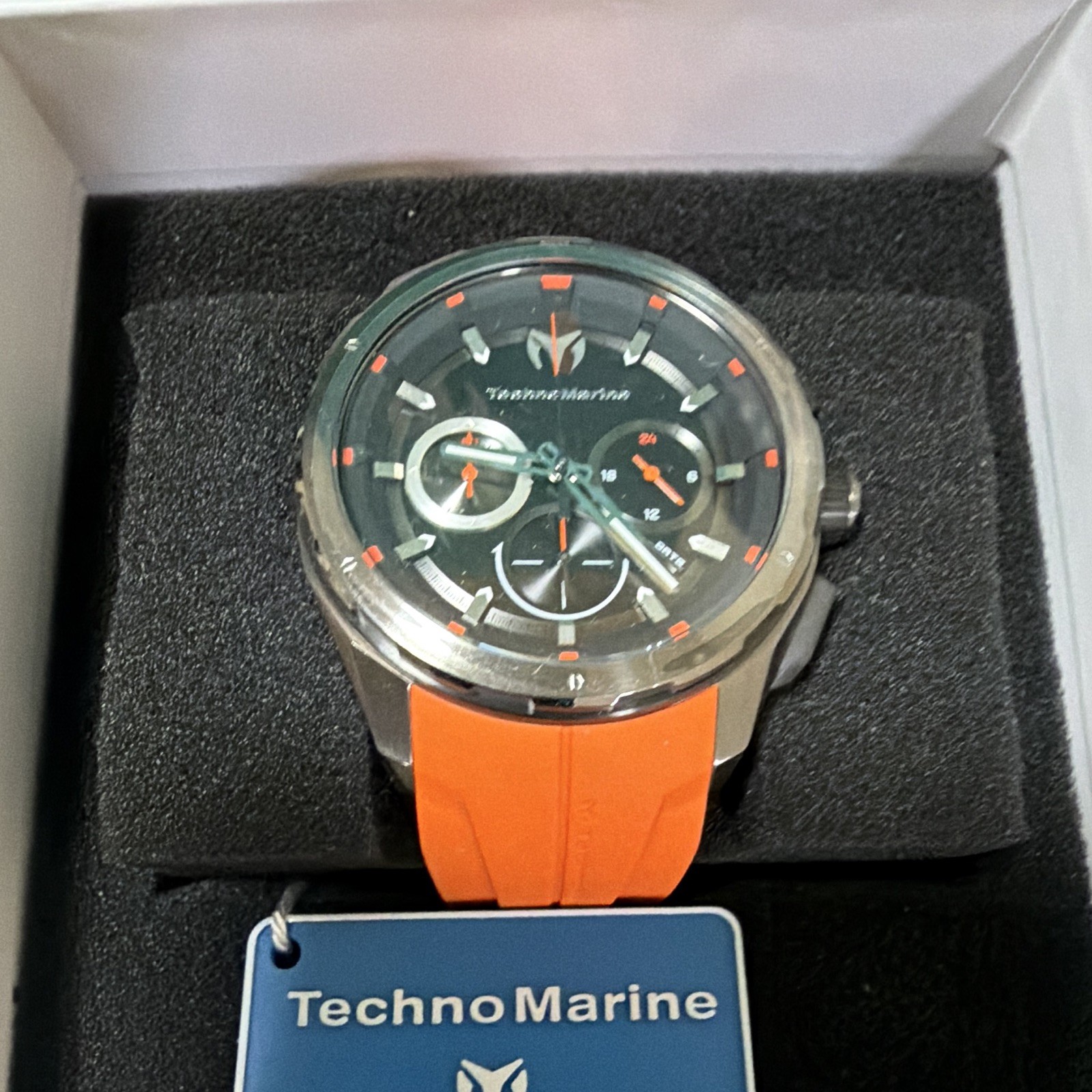 TechnoMarine Para Caballeros Cronografo Cuarzo Dial Negro Correa Naranja 43 mm