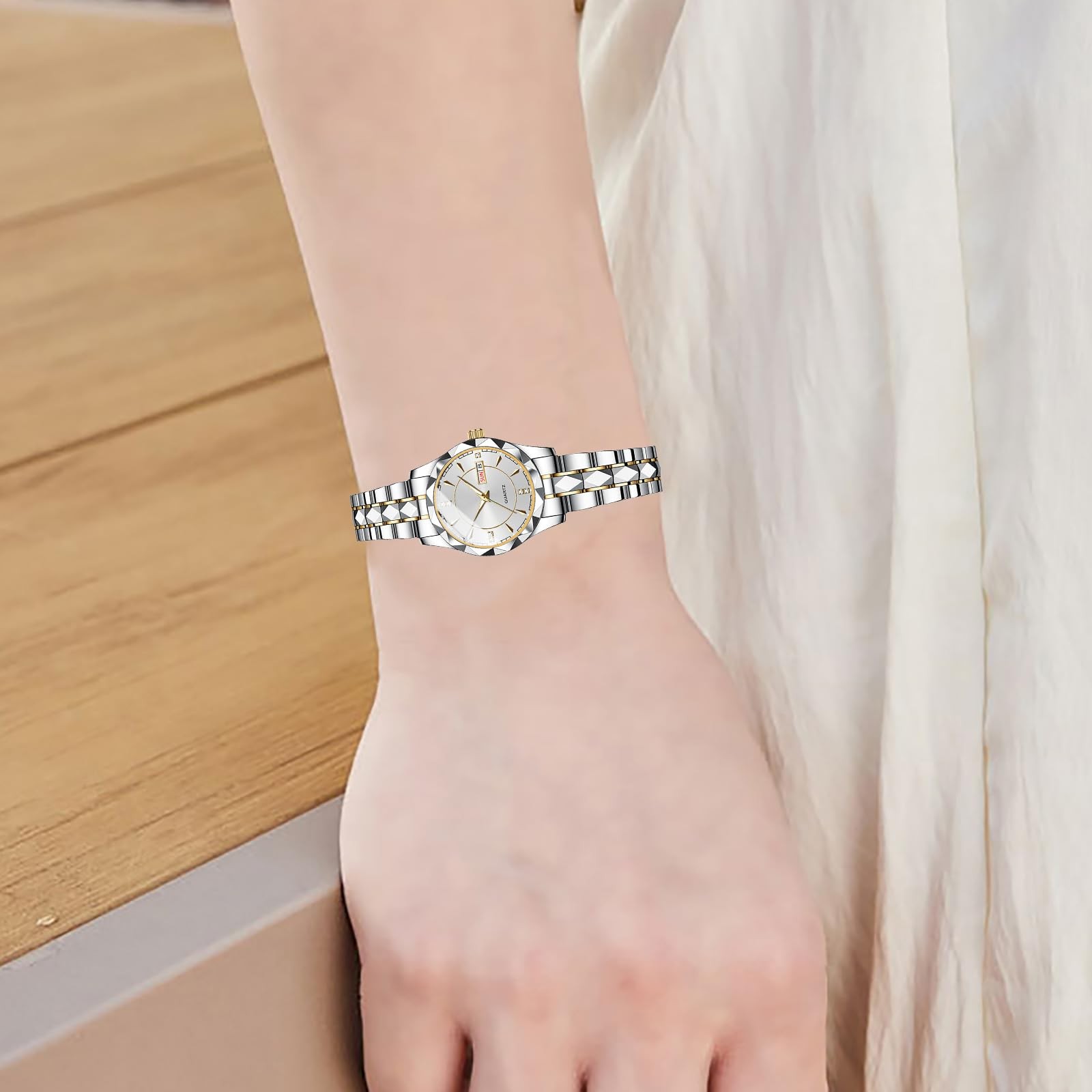 Classic Business Ladies Wrist Watch Luxury Waterproof Calendar Stainless Stee…