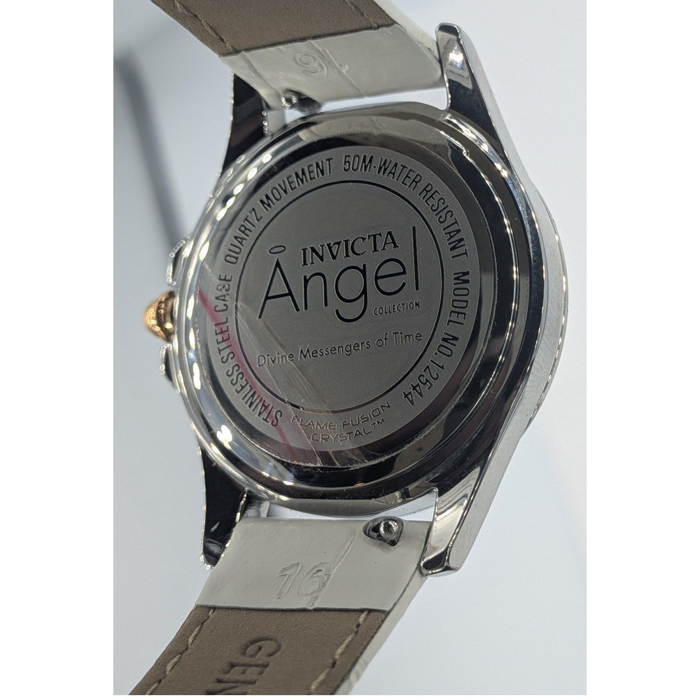 Invicta Angel Watch White 33mm Silver Rose Golden Diamond Leather Straps 12544