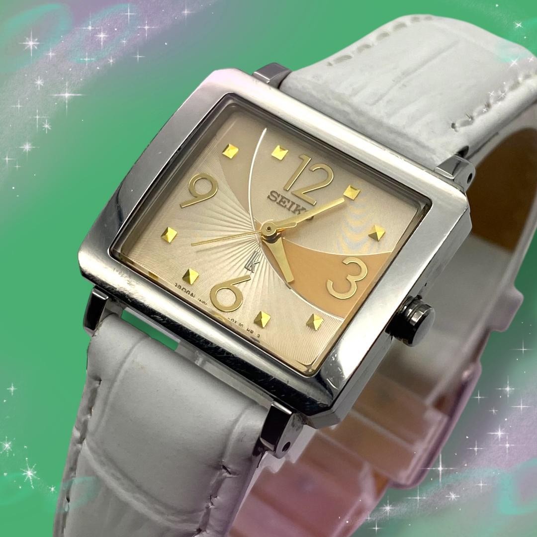 SEIKO LUKIA Womens Quartz Watch 1N01-0LZ0 25mm Beige Dial White Leather