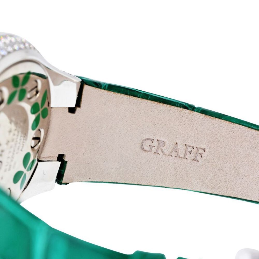 Graff 18K White Gold Butterfly Green Emerald Limited Edition 32mm Dial Watch
