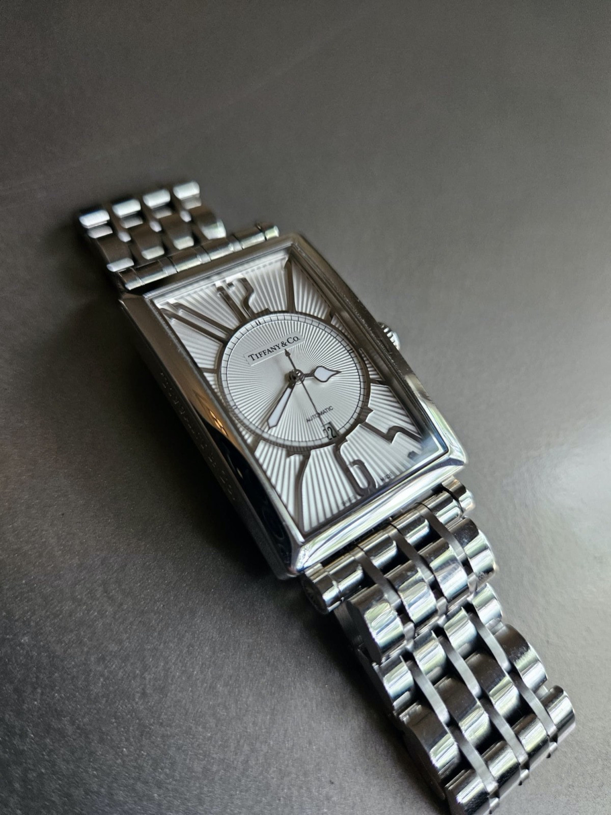 Tiffany Gallery Opaline Sunburst Silver Dial on Nice Bracelet; Rare Automatic!