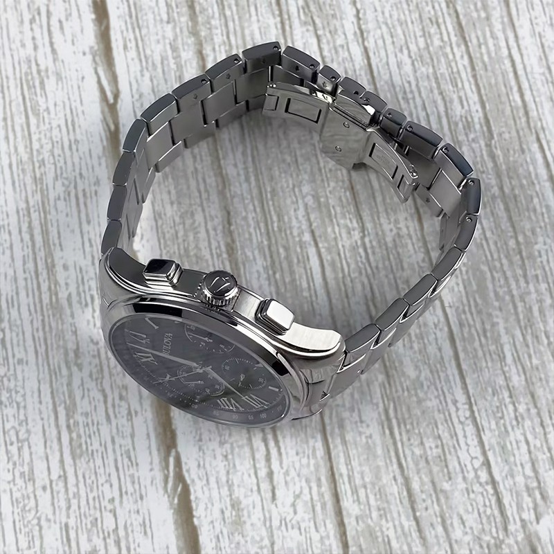 Bulova Wilton 96B288 Black Dial Men’s Chronograph Quartz New Watch 46mm Steel