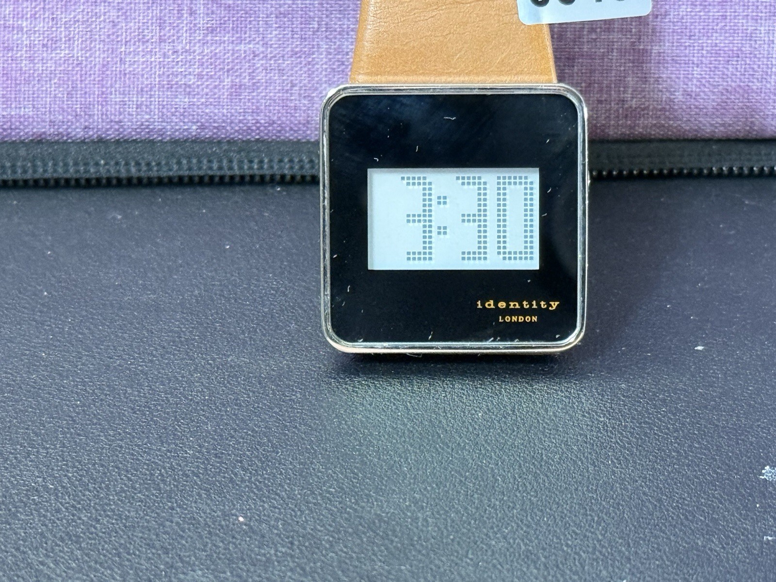 Vintage Identity London Square Body Silver Tone Watch On Tan Supple Band #0045