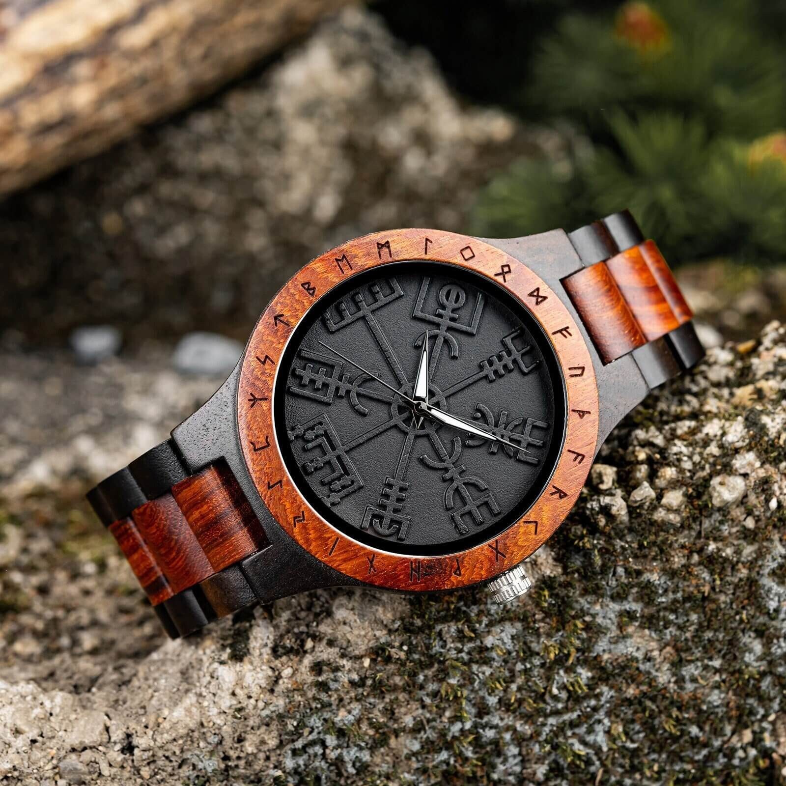 Emporizen Viking Compass Wooden Watch for Men – Vegvisir Viking Gift for Men