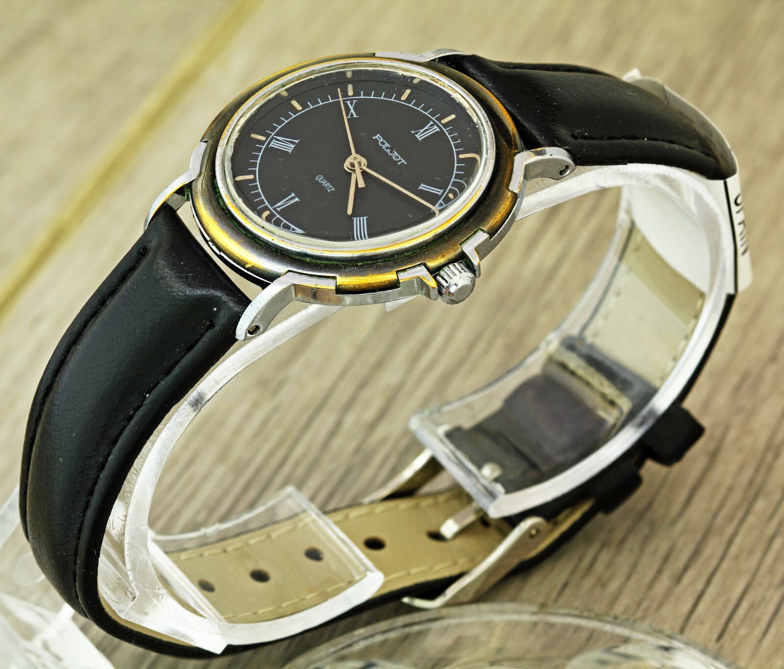 Poljot 1656 USSR Soviet quartz wristwatch export version inscriptions in English