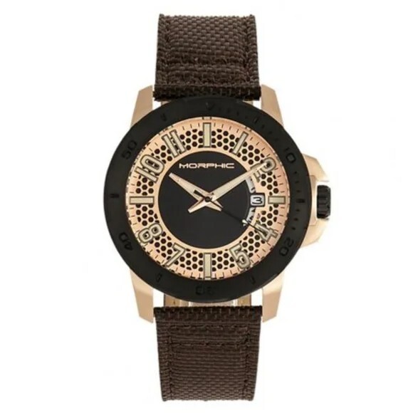 Morphic M70 Series Brown Canvas Overlaid Leather Men’s Watch with Date MPH7004