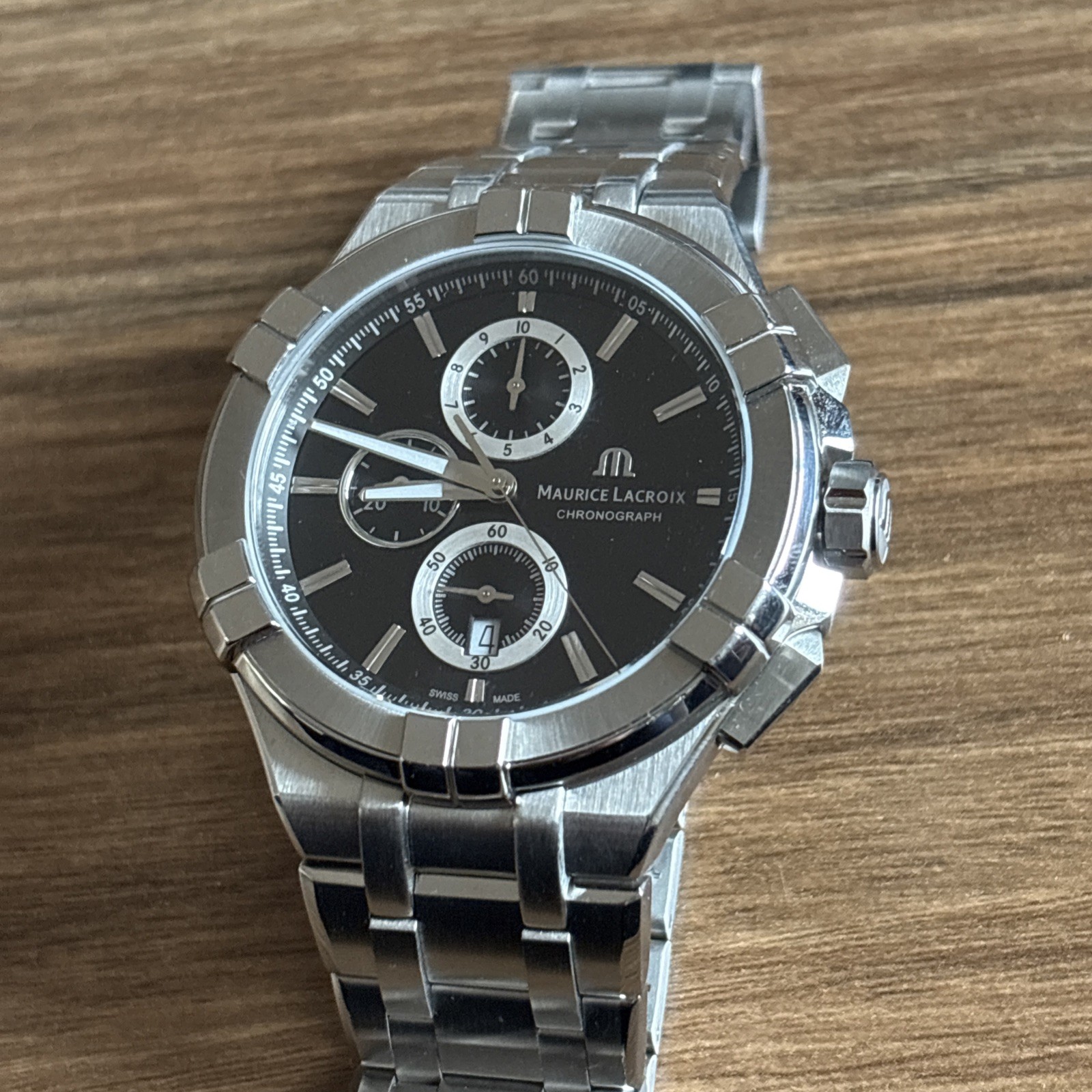 Maurice Lacroix AIKON AI-1018 QUARTZ CHRONOGRAPH DARK BLUE LEATHER BAND WATCH