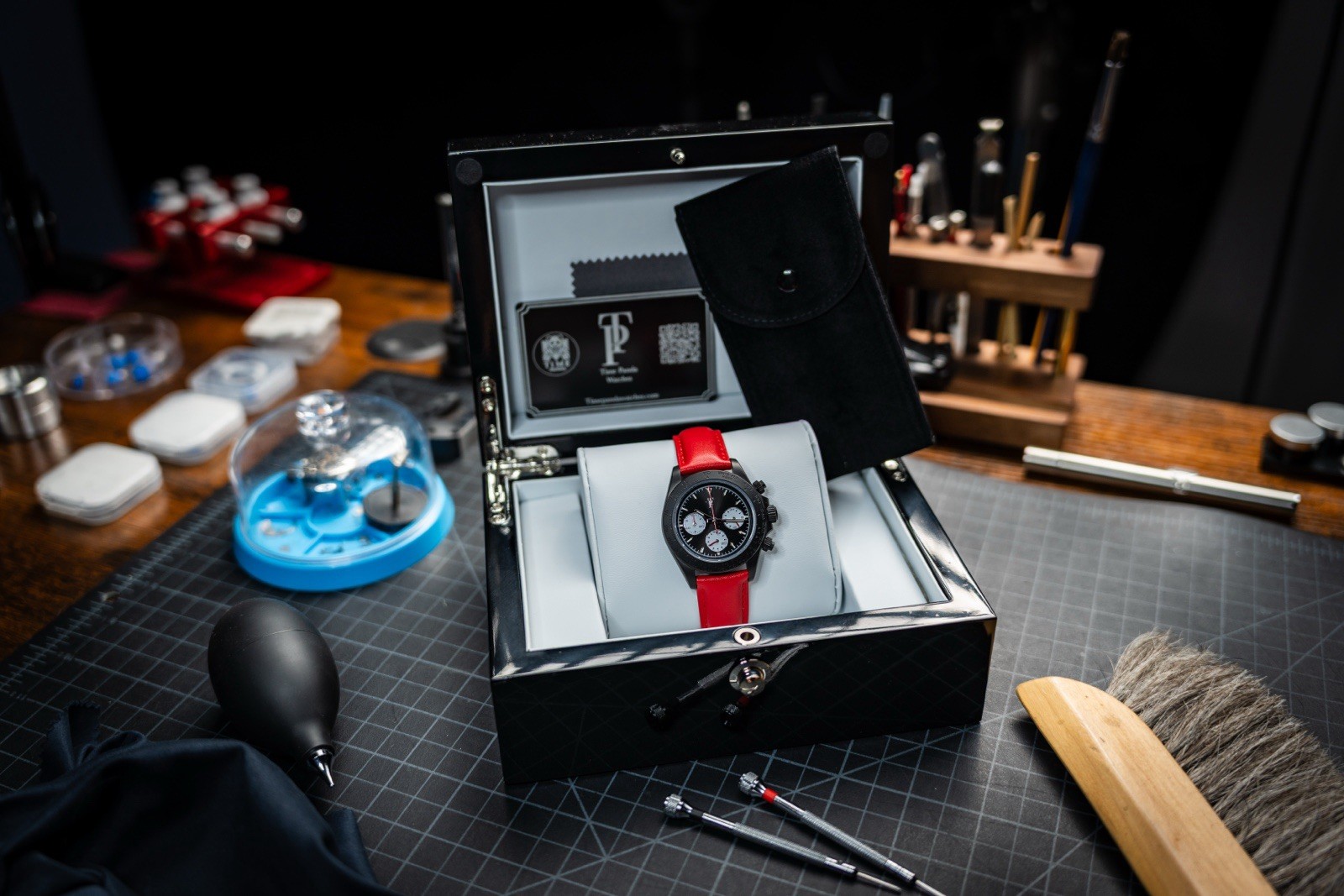 Time Panda Precision Stealth VK63 Chronograph Black PVD Red Leather Full Kit