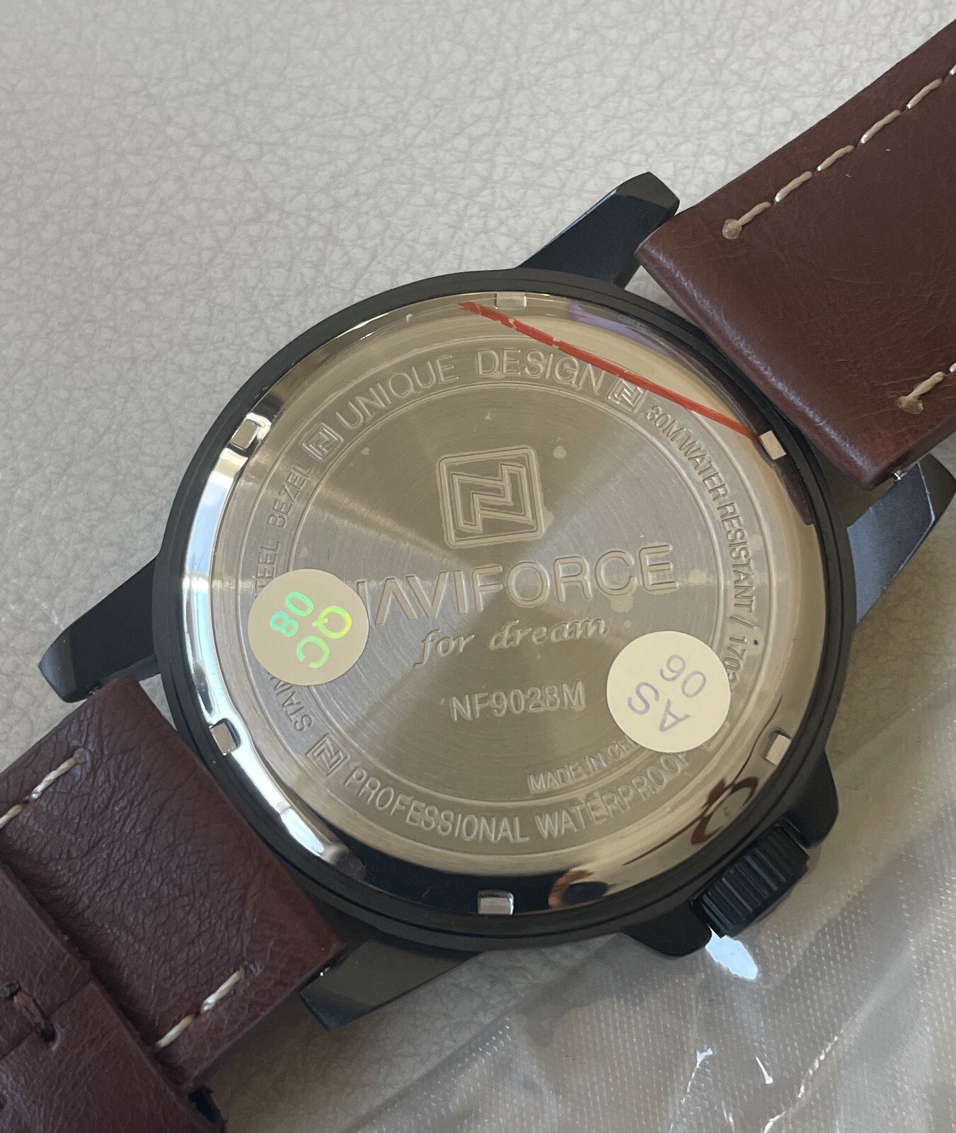 Naviforce Black Dial Brown Leather Strap Men Watch NF9028M Needs Battery