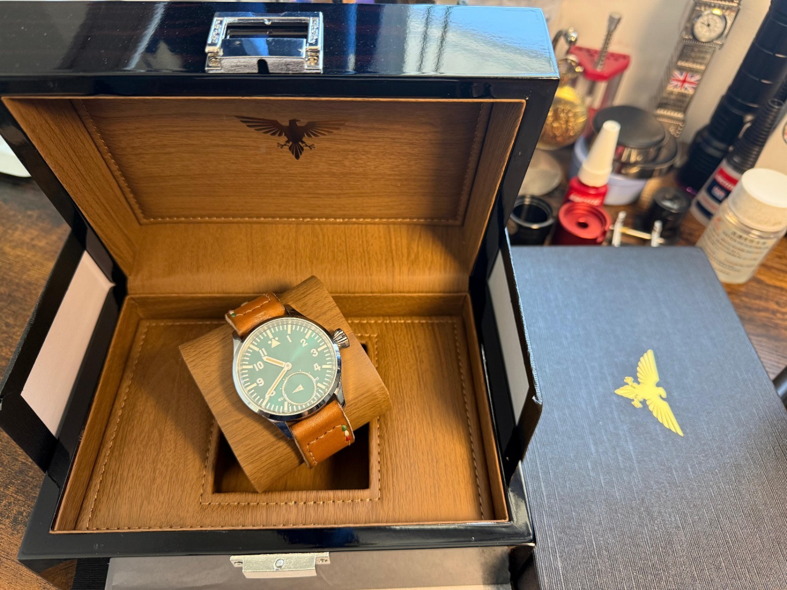 Qaiser Pathfinder green Watch Swiss made ETA 6498 movement handmade Strap