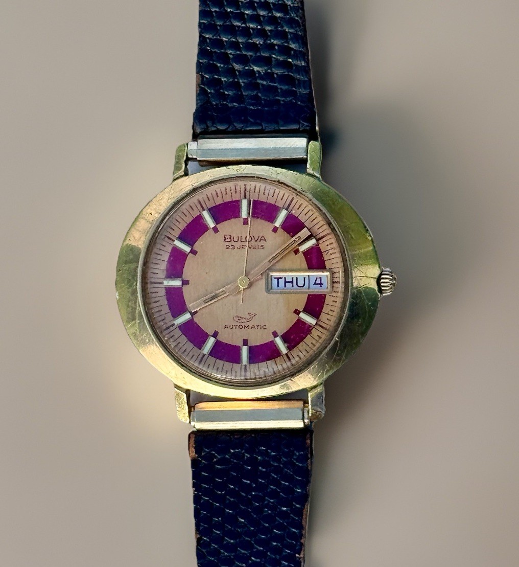 1972 Bulova Sea King Automatic – 23J Whale Burgundy Dial (President E) Running