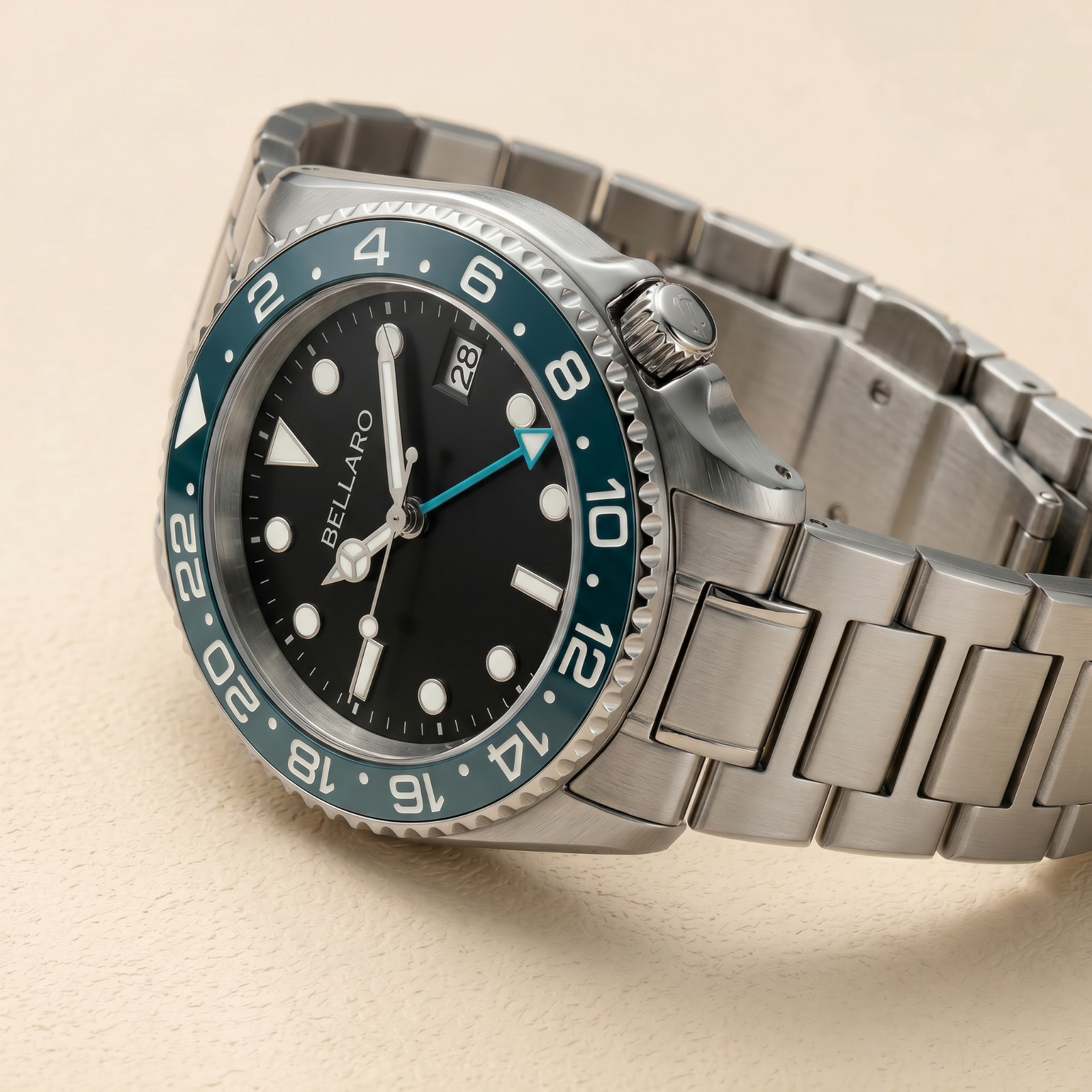 BELLARO GMT Style Watch – NH35 Automatic – Sapphire Crystal Green Dial