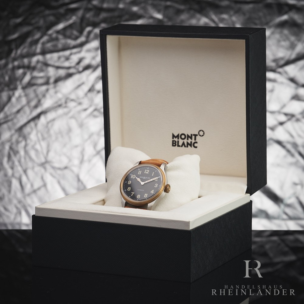 Montblanc 1858 Bronze 40 mm Black Dial Leather Strap Watch ID 117833