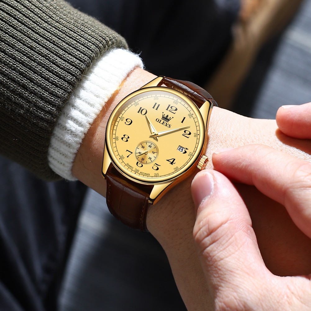 OLEVS Japan Movement Luxury Classics Man Gift Leather Quartz Wristwatch 3622