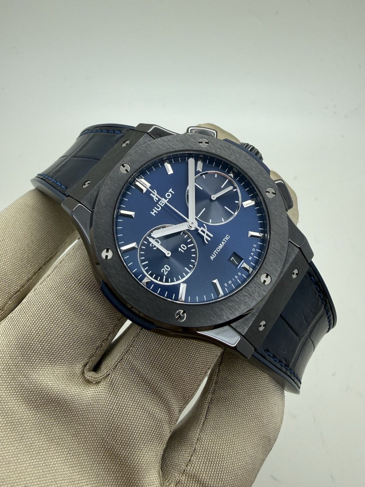 Hublot Classic Fusion Ceramic 45 Chronograph Blue Dial Watch 521.CM.7170.LR B+P