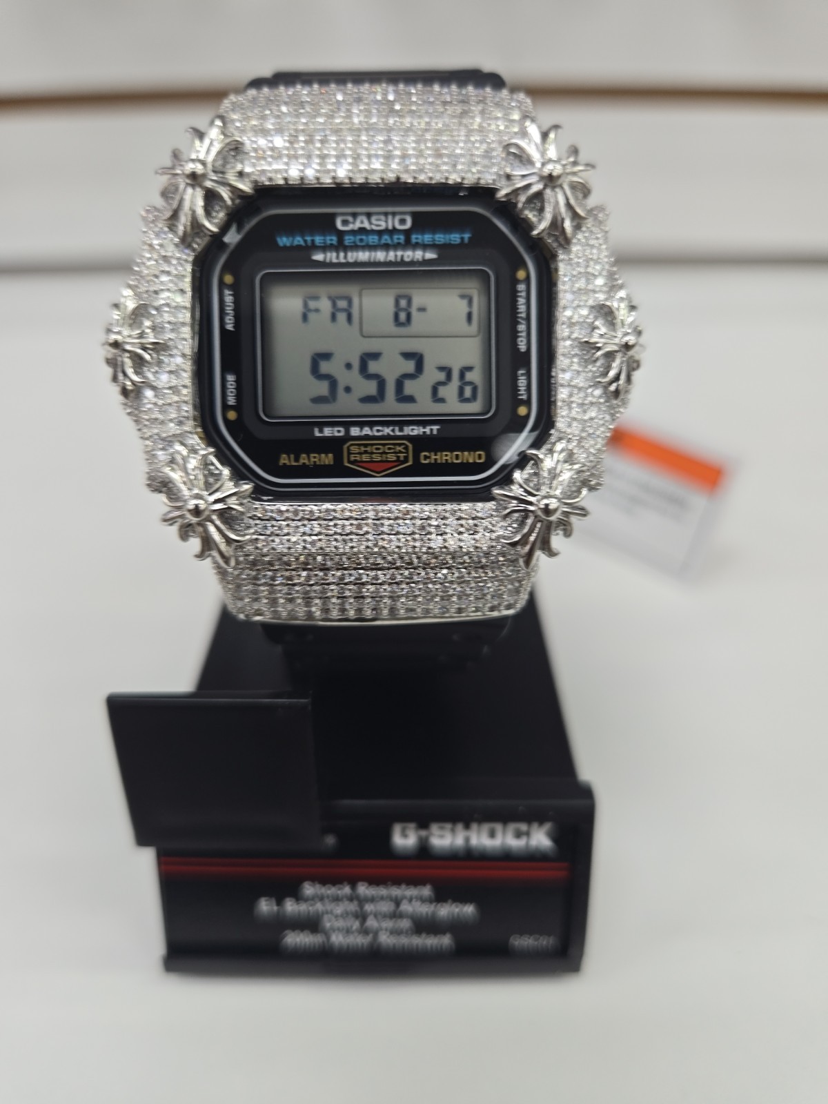 Moissanite G Shock Watch Casio 5600 Model Black Color Band Silver Color Bezel