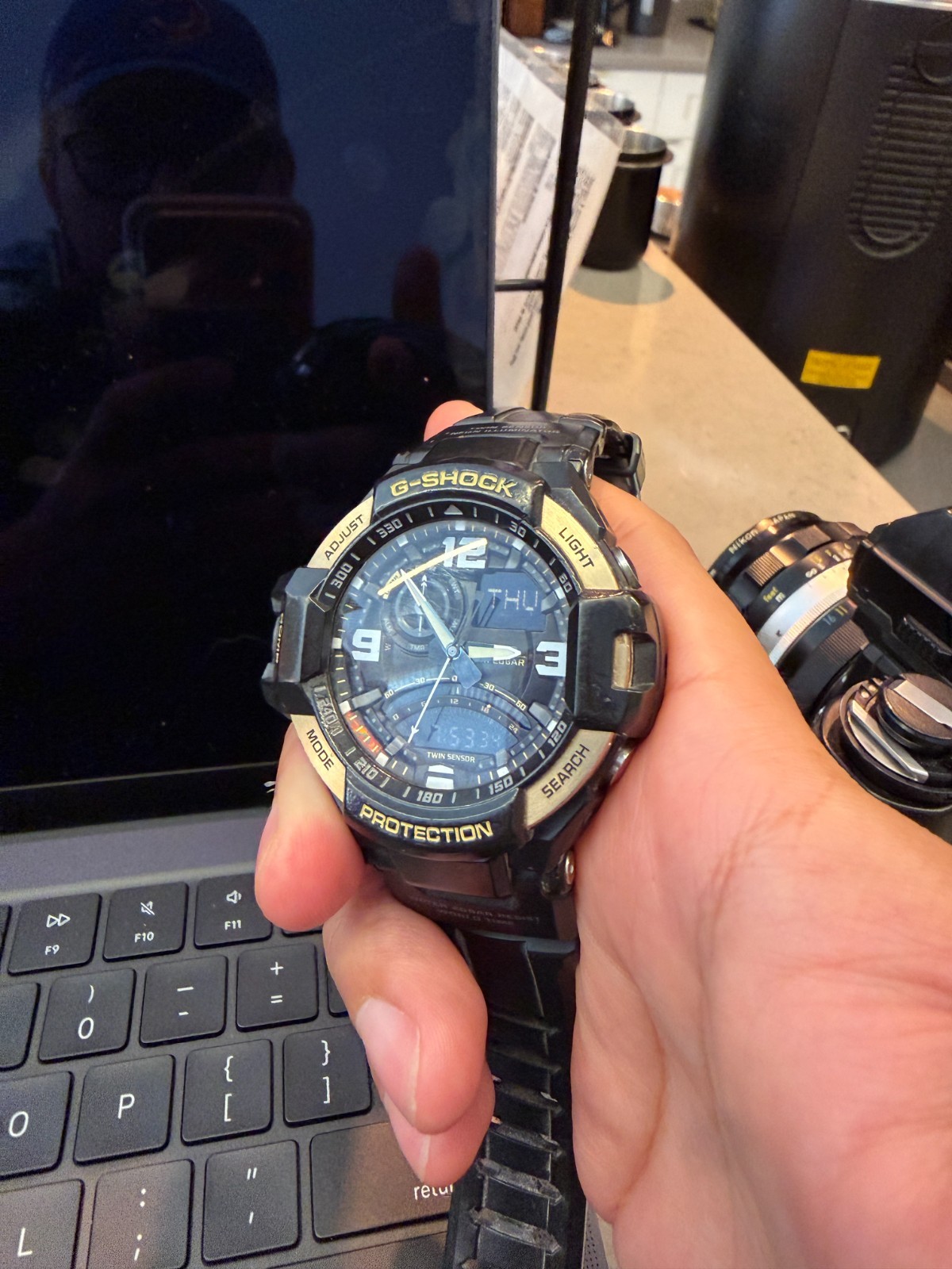 Casio G-Shock GA-1000 Aviator Twin Sensor Compass Black Gold Watch