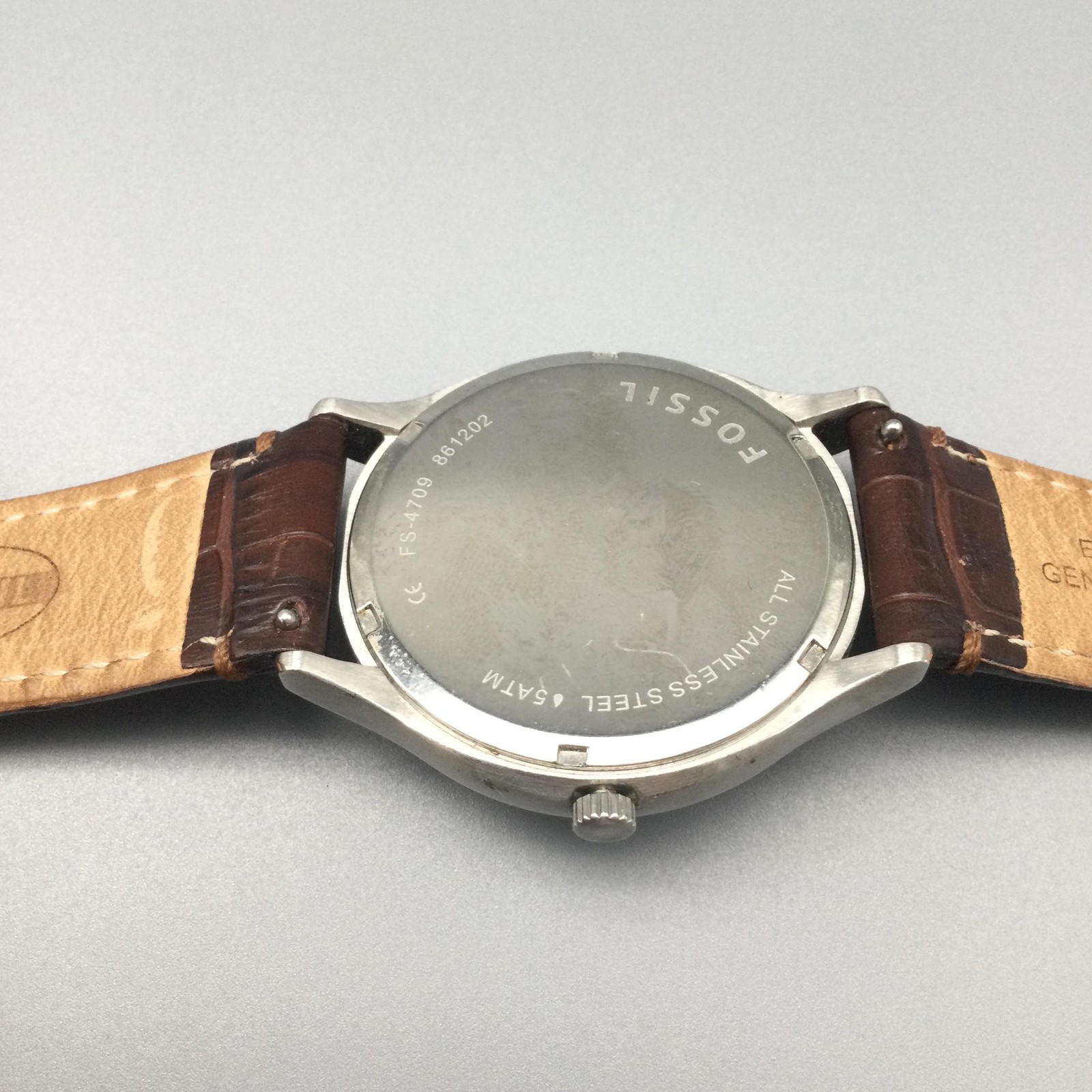 Fossil FS4709 Mens Watch 41mm Blue Dial Brown Leather Date 50M New Battery