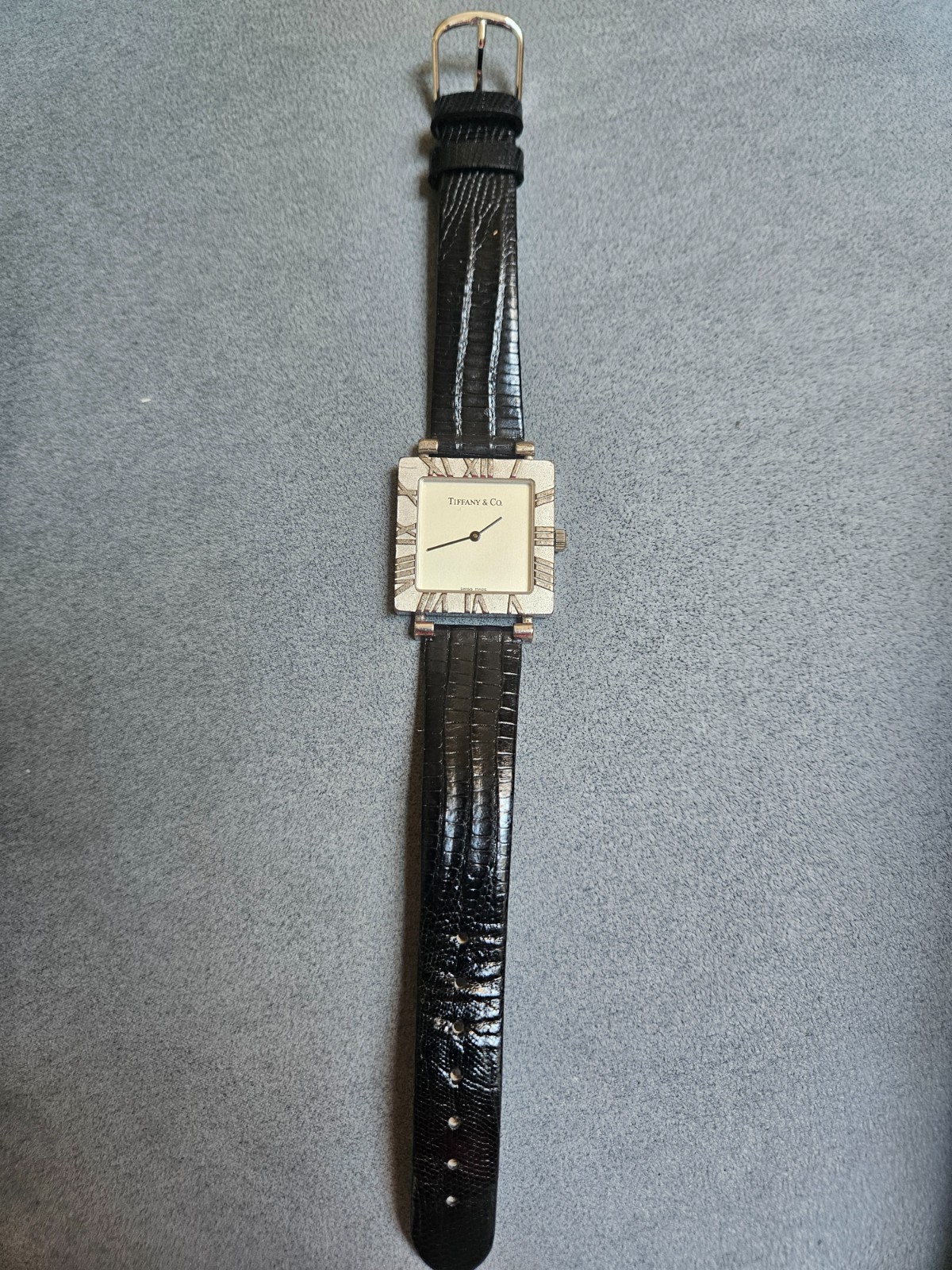 Vtg Tiffany & Co. Atlas Square 27mm, Silver Dial Sterling Silver on Strap, M3640