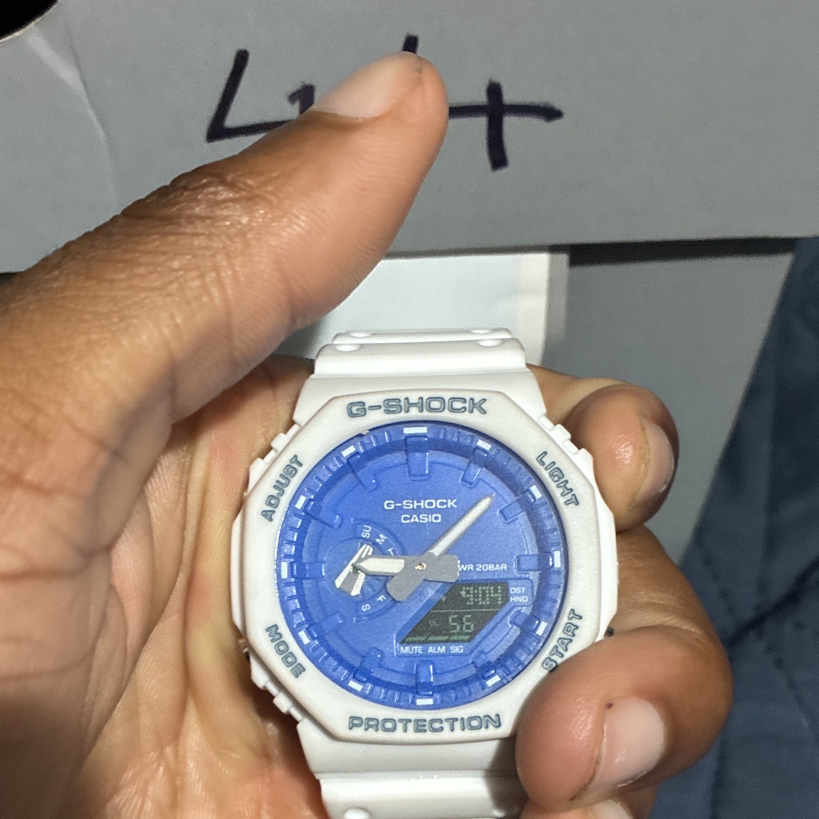 Casio G-SHOCK Analog/Digital Quartz Watch Blue Dial White Resin 200m 45mm