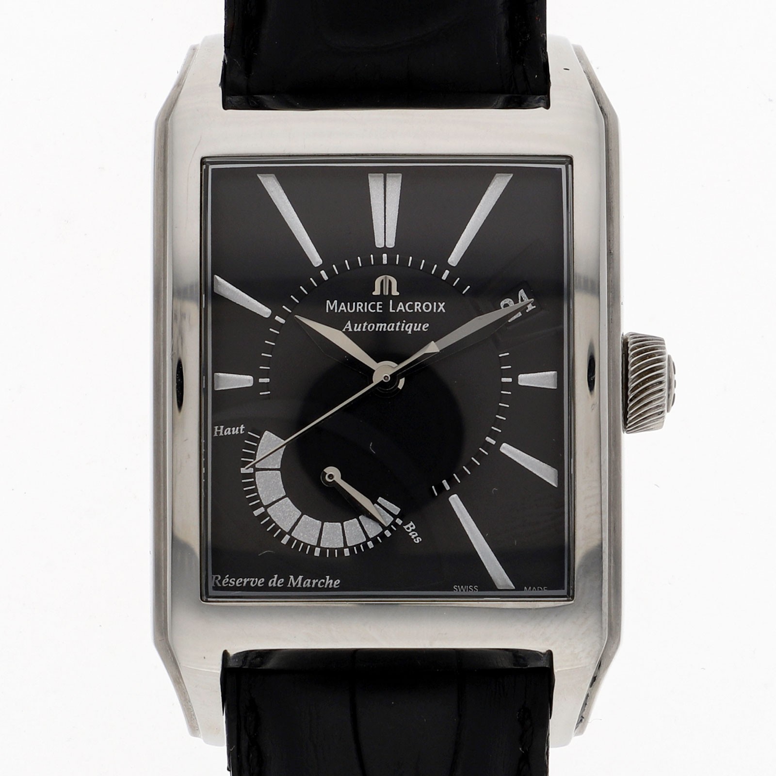 MAURICE LACROIX PT6157 Rectangular Reserved Marche WATCH black SS/leather AT