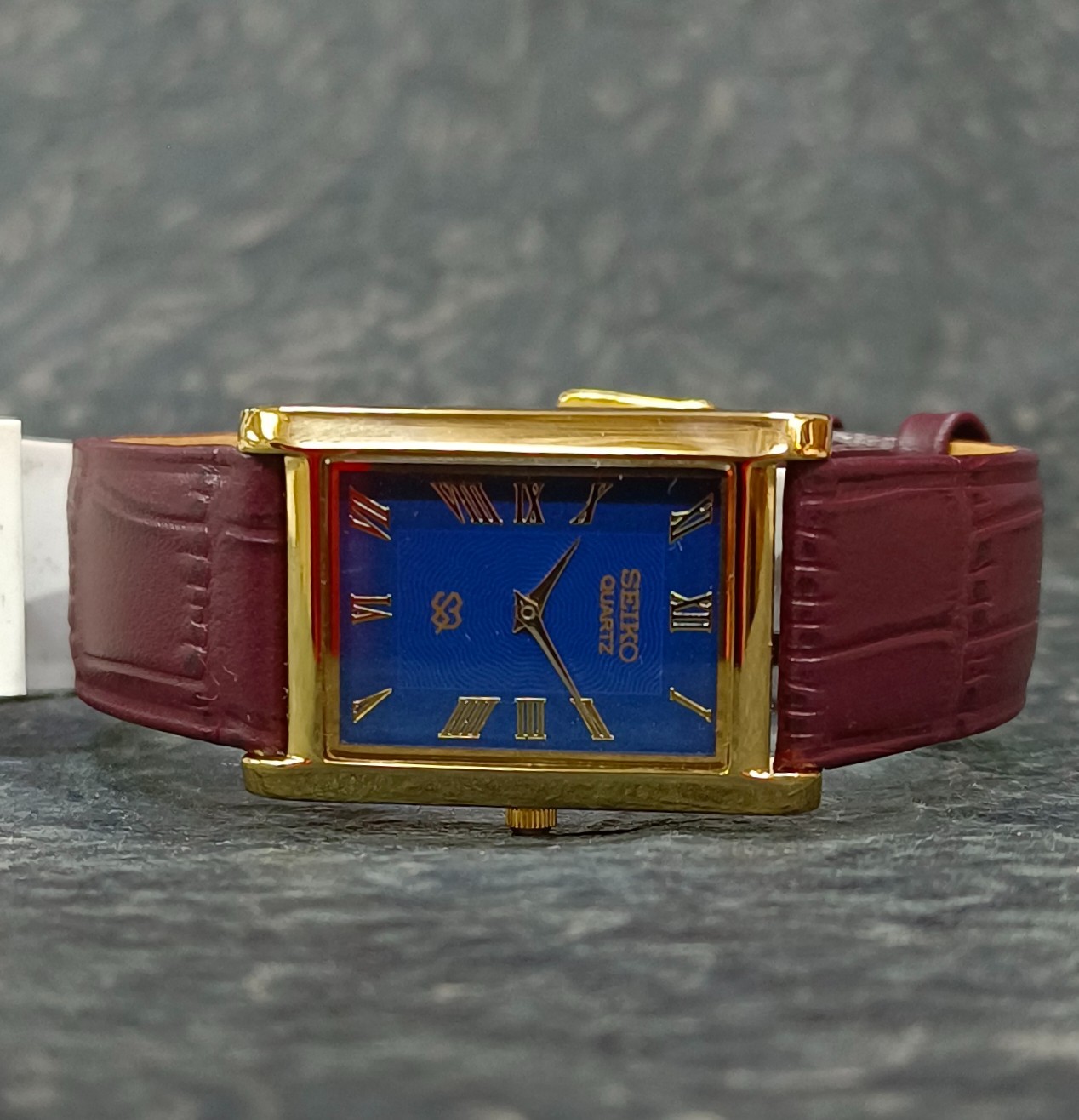 Vintage Seiko Quartz Tank Watch, Seiko Slim Blue Dial