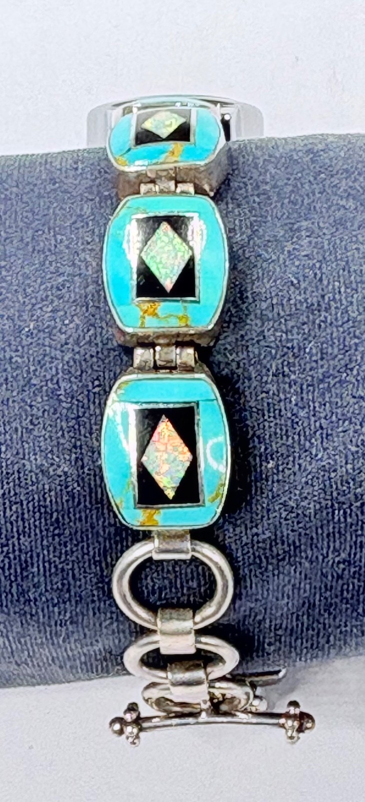 Southwest Style Women’s Bracelet Watch~Sterling, Turquoise, Lab Opal-New/Refurb.