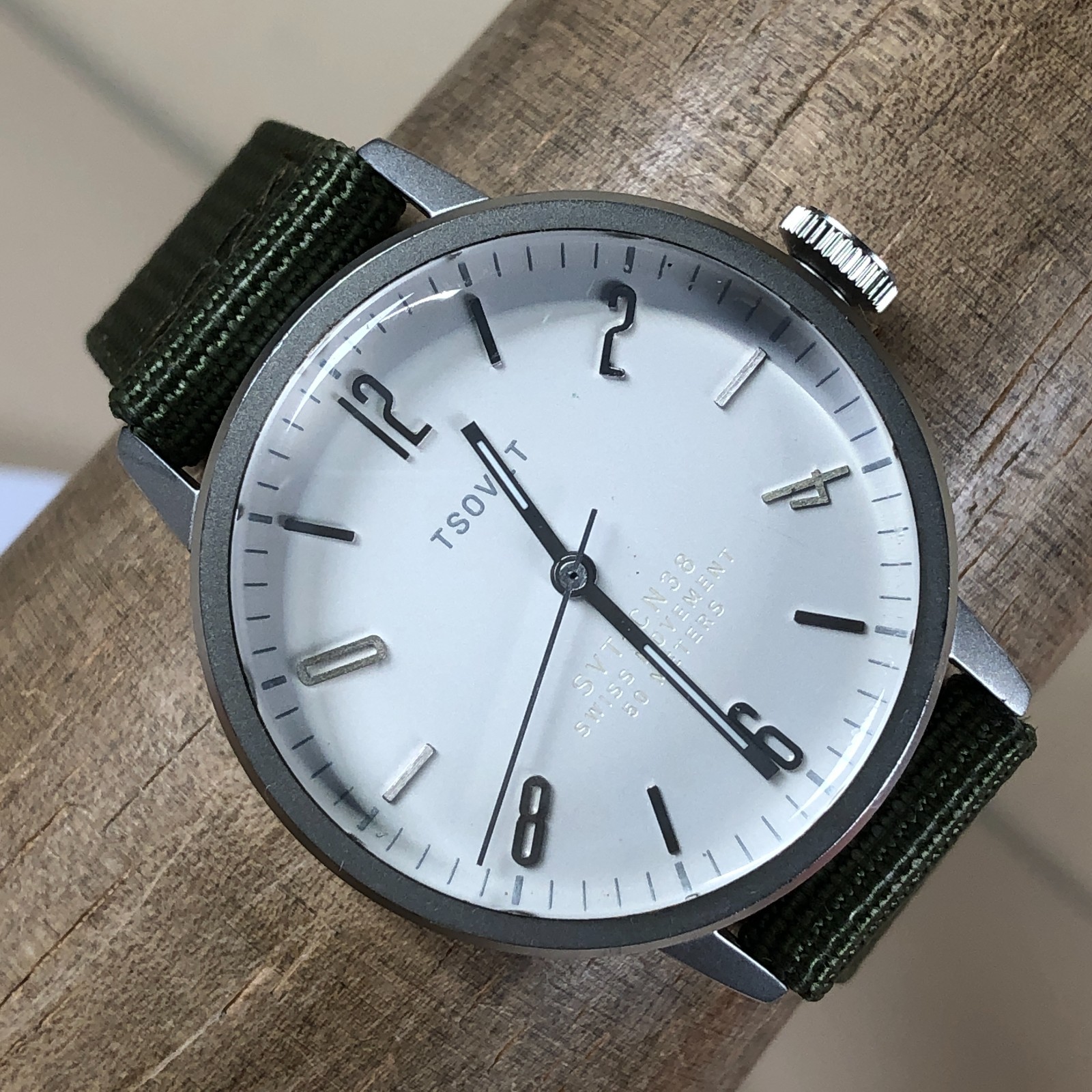 Tsovet Men SVT-CN38 Field Green Nylon Strap Quartz Analog 38mm Watch 7 1/4″